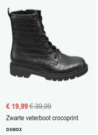 vanHaren Oxmox Zwarte veterboot crocoprint aanbieding
