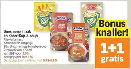 Albert Heijn Unox soep in zak en Knorr Cup-a-soup aanbieding