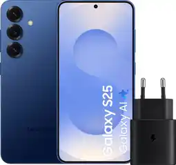 Coolblue Samsung Galaxy S25 256GB Donkerblauw 5G + Samsung Oplader 25 Watt Zwart aanbieding