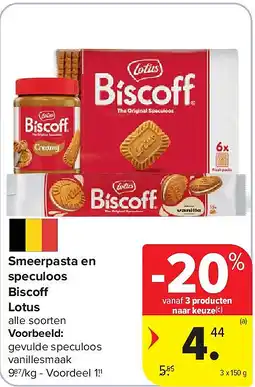 Carrefour Smeerpasta en speculoos Bisco Lotus aanbieding
