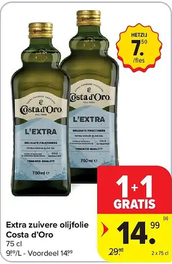 Carrefour Extra zuivere olijfolie Costa d’Oro aanbieding