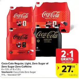 Carrefour Coca-Cola Regular, Light, Zero Sugar of Zero Sugar Zero Caffeine aanbieding