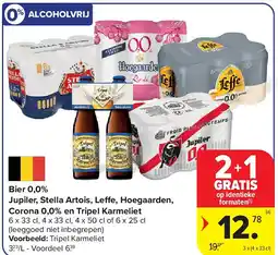 Carrefour Bier 0,0% Jupiler, Stella Artois, Leffe, Hoegaarden, Corona 0,0% en Tripel Karmeliet aanbieding