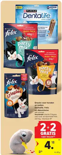 Carrefour Snacks voor honden en katten Dentalife, Felix en Adventuros aanbieding