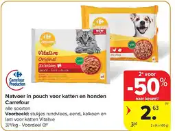 Carrefour Natvoer in pouch voor katten en honden Carrefour aanbieding