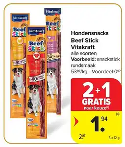 Carrefour Hondensnacks Beef Stick Vitakraft aanbieding