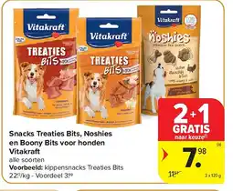Carrefour Snacks Treaties Bits, Noshies en Boony Bits voor honden Vitakraft aanbieding