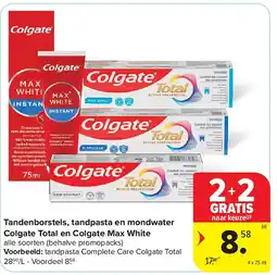 Carrefour Tandenborstels, tandpasta en mondwater Colgate Total en Colgate Max White aanbieding