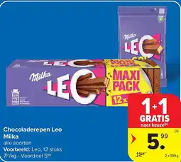 Carrefour Chocoladerepen Leo Milka aanbieding