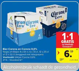 Carrefour Bier Corona en Corona 0,0% aanbieding