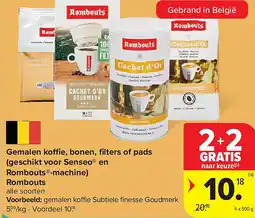 Carrefour Gemalen koffie, bonen, fi lters of pads (geschikt voor Senseo en Rombouts -machine) Rombouts aanbieding