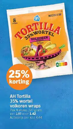 Albert Heijn AH Tortilla 35% wortel volkoren wraps aanbieding