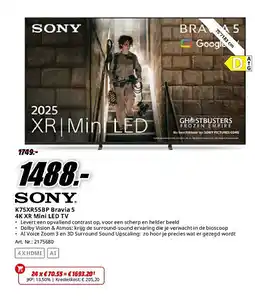 MediaMarkt Sony K75XR55BP Bravia 5 4K XR Mini LED TV aanbieding
