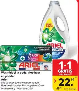 Carrefour Wasmiddel in pods, vloeibaar en poeder Ariel aanbieding