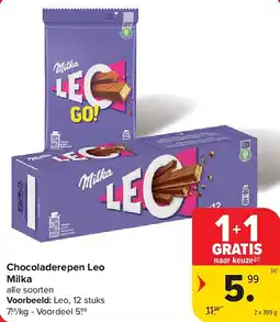 Carrefour Chocoladerepen Leo Milka aanbieding