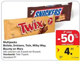 Carrefour Multipacks Balisto, Snickers, Twix, Milky Way, Bounty en Mars aanbieding