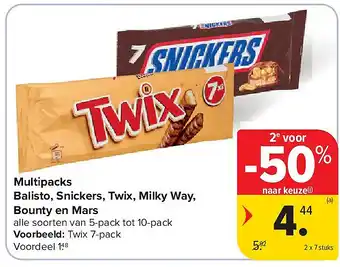 Carrefour Multipacks Balisto, Snickers, Twix, Milky Way, Bounty en Mars aanbieding