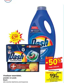 Carrefour Vloeibaar wasmiddel, poeder en pods Dash aanbieding