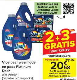 Carrefour Dash Vloeibaar wasmiddel en pods Platinum aanbieding