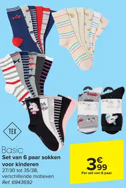 Carrefour Basic Set van 6 paar sokken voor kinderen aanbieding