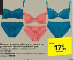 Carrefour Beha met voorgevormde cups en ingewerkte guipure-kant of bandeaubeha met kant aanbieding