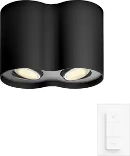 Coolblue Philips Hue Pillar Spot Monté en Surface White Ambiance - Noir - 2 spots + Variateur aanbieding