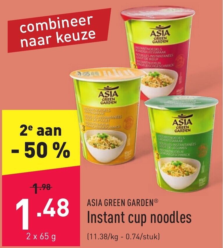 Asia green garden Instant cup noodles 2 x 65g promotie bij ALDI