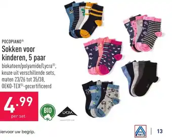 ALDI Pocopiano Sokken kinderen, 5 paar aanbieding