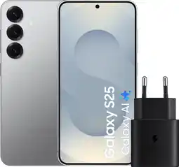 Coolblue Samsung Galaxy S25 256GB Zilver 5G + Samsung Oplader 25 Watt Zwart aanbieding