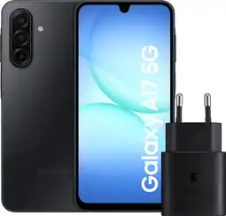 Coolblue Samsung Galaxy A17 128GB Zwart 5G + Samsung Oplader 25 Watt Zwart aanbieding