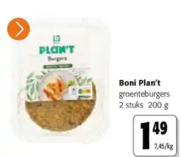 Colruyt Boni Plan’t groenteburgers 2 stuks 200 g aanbieding