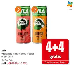 Colruyt Zyla Vitality Red Fruits of Boost Tropical in blik 25 cl aanbieding
