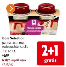 Colruyt Boni Selection panna cotta met rodevruchtencoulis 2 x 120 g aanbieding