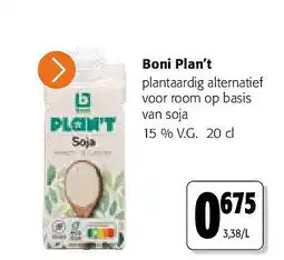 Colruyt Boni Plan’t plantaardig alternatief voor room op basis van soja aanbieding