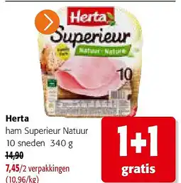 Colruyt Herta ham Superieur Natuur 10 sneden 340 g aanbieding