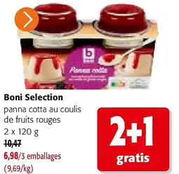 Colruyt Boni Selection panna cotta au coulis de fruits rouges 2 x 120 g aanbieding