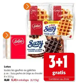 Colruyt Lotus Suzy gaufres de Liège au chocolat 8 x 57,5 g aanbieding