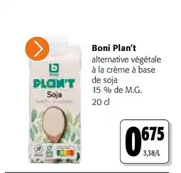 Colruyt Boni Plan’t alternative végétale à la crème à base de soja 15 % de M.G. 20 cl aanbieding