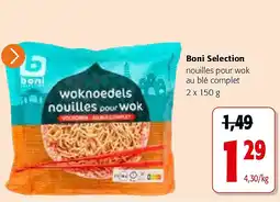 Colruyt Boni Selection nouilles pour wok au blé complet 2 x 150 g aanbieding
