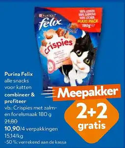 OKay Purina Felix Crispies met zalmen forelsmaak 180 g aanbieding