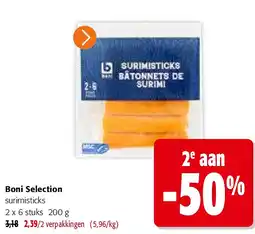 Colruyt Boni Selection surimisticks 2 x 6 stuks 200 g aanbieding