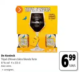 Colruyt De Koninck Tripel d’Anvers bière blonde forte 8 % vol 4 x 33 cl aanbieding