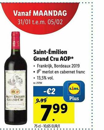 Lidl Saint-émilion Grand Cru Aop aanbieding