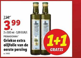 Lidl Primadonna Griekse Extra Olijfolie Van De Eerste Persing aanbieding
