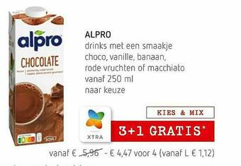 Spar Colruyt Alpro Drinks Met Een Smaakje Choco Vanille Banaan Rode Vruchten Of Macchiato aanbieding