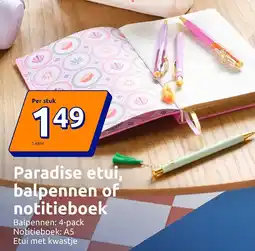 Action Paradise etui, balpennen of notitieboek aanbieding