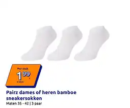 Action Pairz dames of heren bamboe sneakersokken aanbieding
