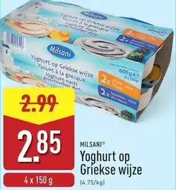 ALDI Milsani Yoghurt op Griekse wijze aanbieding