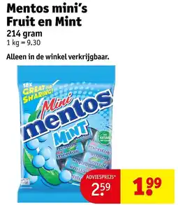 Kruidvat Mentos mini's Fruit en Mint aanbieding
