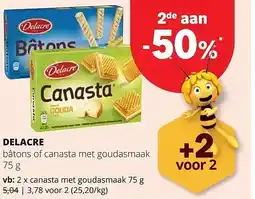Spar DELACRE canasta met goudasmaak 75 g aanbieding